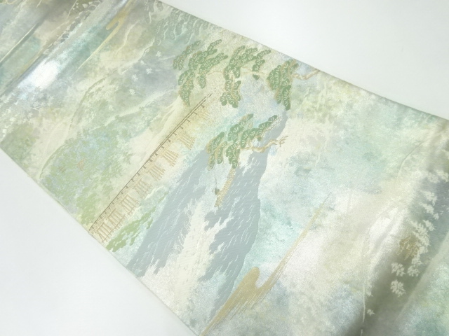 JAPANESE KIMONO / FUKURO OBI / SILK / WOVEN SCENERY OF ARASHIYAMA AREA